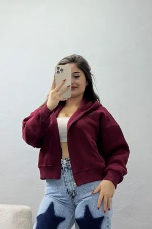 Kadın 3 İplik Kompakt Oversize Fleto Cepli Sweat Bordo