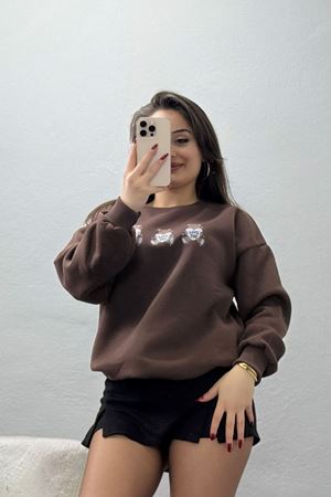 3 İplik Bisiklet Yaka Sweat Kahve - 42240.1878.