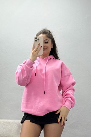 3 İplik Kapşonlu Sweat Pembe - 20074.1878.