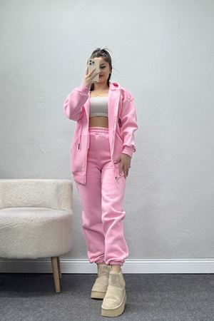 3 İplik Kapşonlu Eşofman Takımı Pembe - 20255.1878.