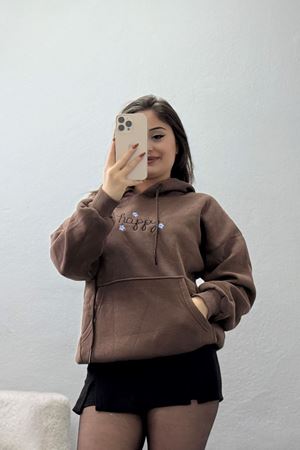 3 İplik Kanguru Cepli Kapşonlu Sweat Kahve - 42250.1878.