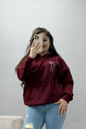 3 İplik Kanguru Cepli Kapşonlu Sweat Bordo - 42255.1878.
