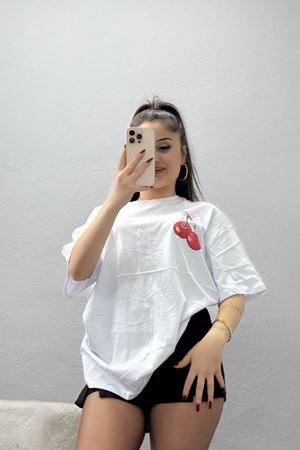 Baskılı Kompakt Penye Tişört Beyazkiraz - 55044.1872.