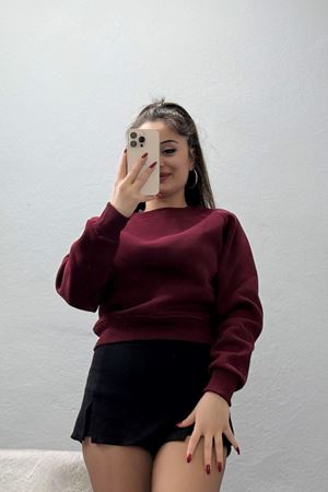 Bisiklet Yaka 3 İplik Sweat Bordo - 20958.1878.