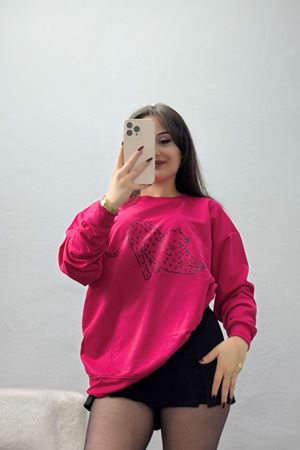 2 İplik Baskılı Sweatshirt Fuşya - 31302.1878.