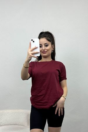 Bisiklet Yaka Lüks Penye Tişört Bordo - 80100.1878.