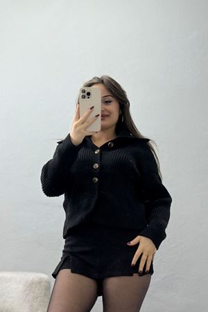 Polo Yaka Triko Hırka Siyah - 2283.1765.