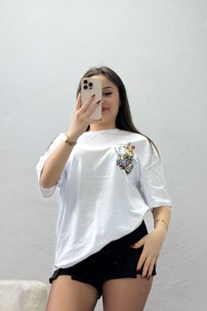 Kompakt Penye Unisex Tişört Beyazkırmızı - 55064.1872.