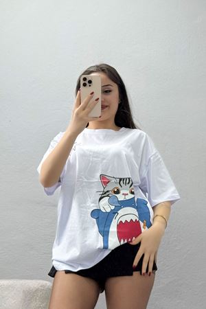 Baskılı Kompakt Penye Tişört Beyazgri1 - 55044.1872.