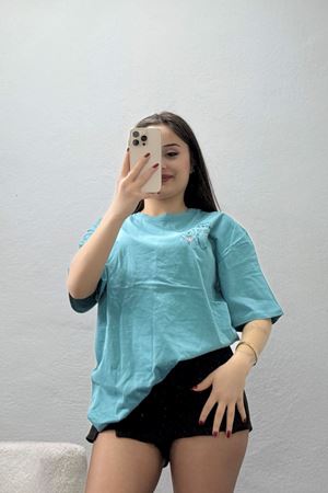 Baskılı Kompakt Penye Tişört Mint - 55044.1872.