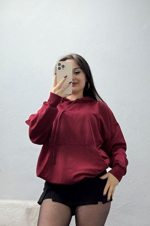 2 İplik Kapşonlu Kanguru Cepli Sweat Bordo - 30090.1878.