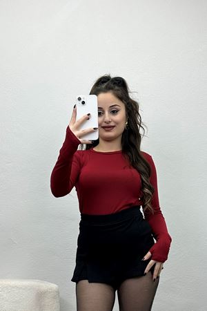 Bisiklet Yaka Parmak Geçmeli Viskon Body Bordo - 40075.599.