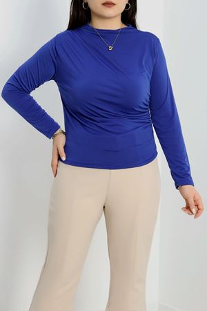 Drape Detaylı Büyük Beden Sandy Bluz Saks - 70768.1949.