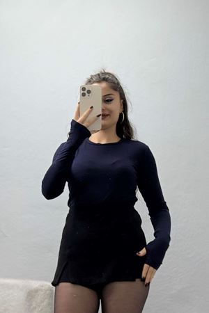 Bisiklet Yaka Parmak Geçmeli Viskon Body Lacivert - 40075.599.