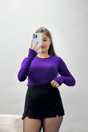 Bisiklet Yaka Parmak Geçmeli Viskon Body Mor - 40075.599.