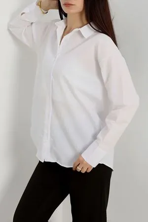Kadın Terikoton Oversize Gömlek Beyaz Model TV-34057