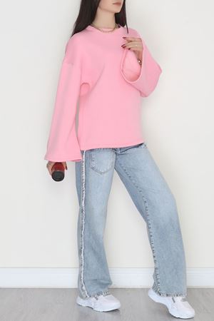 3 İplik Şardonlu İspanyol Kol Sweat Pembe - 42606.1878.