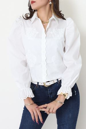 Dakron Kumaş Nakış Detaylı Gömlek Beyaz - 51114.2118.