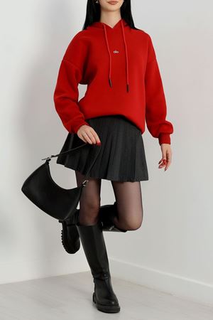 3 İplik Kapşonlu Baskılı Sweat Bordo - 42232.1878.