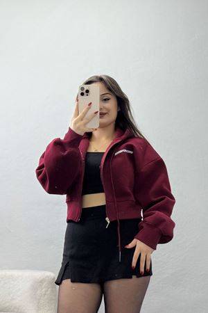 3 İplik Şardonlu Fermuarlı Sweat Bordo - 42501.1878.