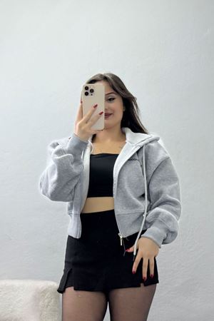 3 İplik Şardonlu Fermuarlı Sweat Gri - 42501.1878.