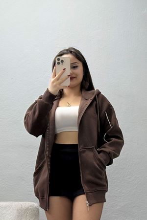 3 İplik Oversize Biyeli Sweat Kahve - 42503.1878.