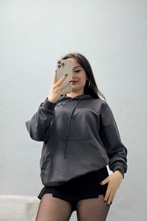 2 İplik Kapşonlu Kanguru Cepli Sweat Antrasit - 30090.1878.