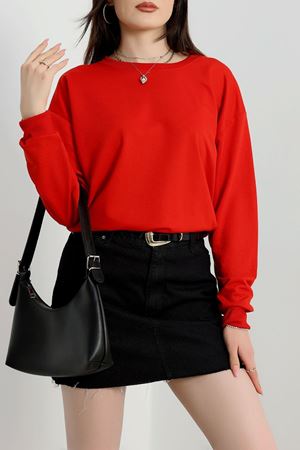 2 İp Bisiklet Yaka Sweat Kırmızı - 20790.1878.