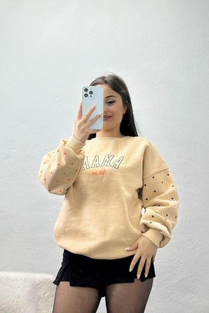 3 İplik Bisiklet Yaka Sweat Bej - 42238.1878.