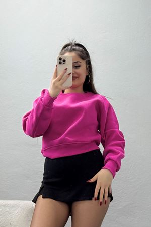 Bisiklet Yaka 3 İplik Sweat Fuşya - 20958.1878.