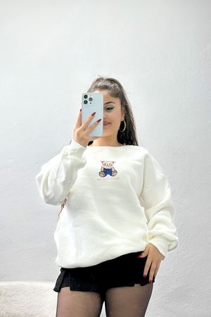 3 İplik Bisiklet Yaka Sweat Beyaz - 42237.1878.