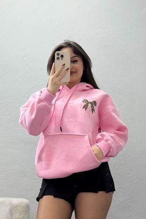 3 İplik Kanguru Cepli Kapşonlu Sweat Pembe - 42251.1878.