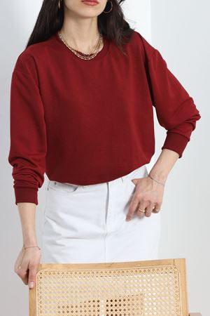 2 İp Bisiklet Yaka Sweat Bordo - 20790.1878.