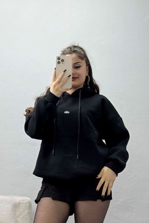 3 İplik Kapşonlu Baskılı Sweat Siyah - 42232.1878.