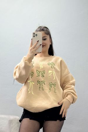 3 İplik Baskılı Sweat Bej - 42244.1878.