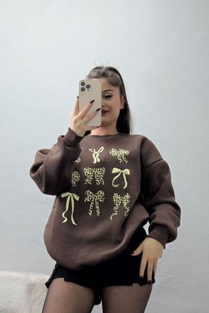 3 İplik Baskılı Sweat Kahve - 42244.1878.