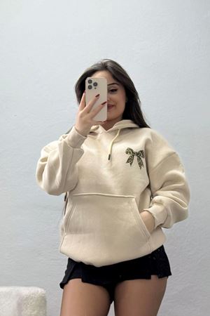 3 İplik Kanguru Cepli Kapşonlu Sweat Bej - 42251.1878.