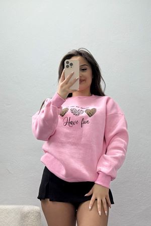 3 İplik Bisiklet Yaka Sweat Pembe - 42236.1878.