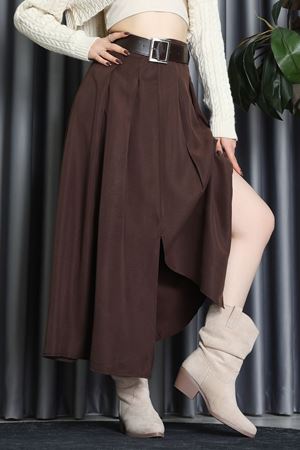 Pileli Kemerli Midi Etek Kahve - 70999.1934.