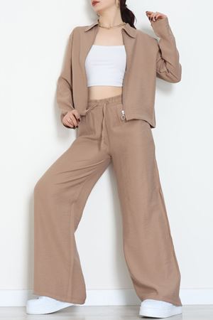 Soft Touch Dokuma Modal Fermuarlı İkili Takım Sütlükahve - 55012.1837.