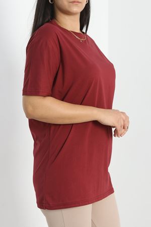 Büyük Beden Lüks Penye Tişört Bordo - 80666.1878.