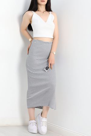 Çizgili Kaşkorse Etek Fümebeyaz - 42016.1567.