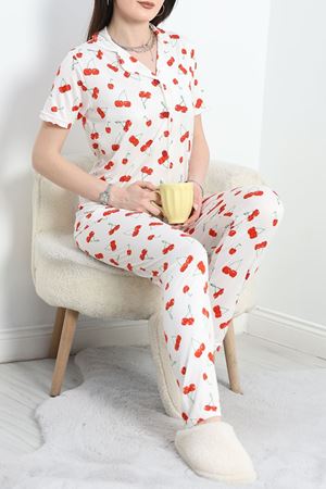 Milan Kumaş Pijama Takımı Beyazkiraz - 50145.1857.