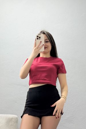 Crop Tişört Bordo - 019.1238.