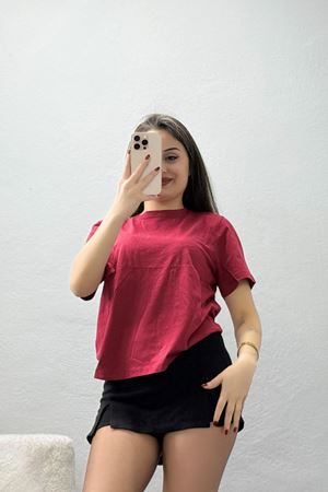 Bisiklet Yaka Tişört Bordo - 021.1238.