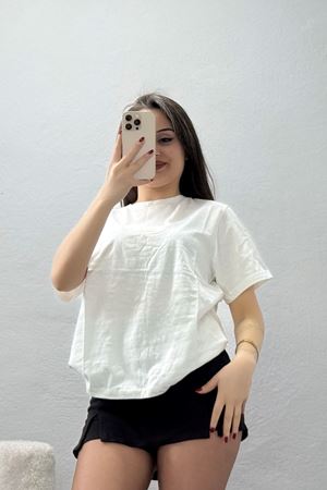 Bisiklet Yaka Tişört Ekru - 021.1238.