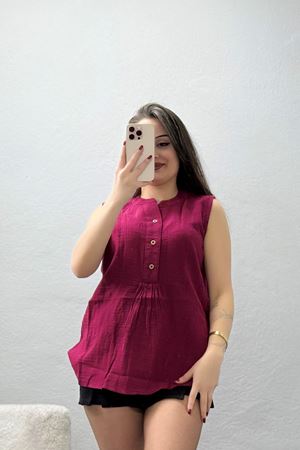 Sıfır Kol Müslin Gömlek Bordo - 472.1238.