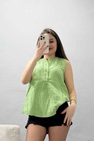 Sıfır Kol Müslin Gömlek Çağla - 472.1238.