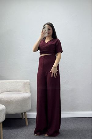 Bubble V Yaka İkili Takım Bordo - 32243.1857.