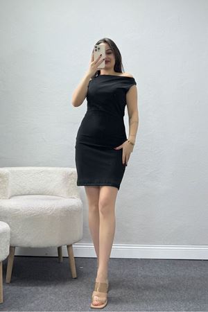 Krep Kumaş Kayık Yaka Elbise Siyah - 70958.599.